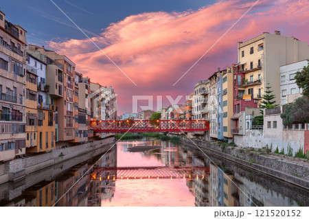 Girona Cathedral and Riverside View Along Onyar River, Girona, Spain 121520152