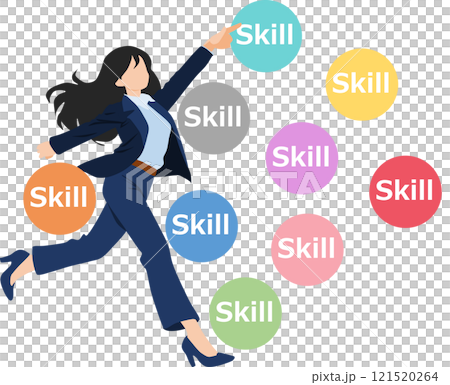 Illustration of a businesswoman thinking about improving her skills Illustration of a businesswoman thinking about improving her skills 121520264