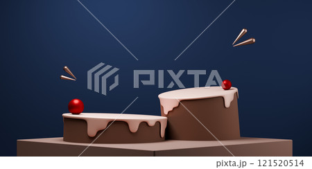 two tone mocha and blue, Fashion product background stand podium display with blank backdrops. 121520514