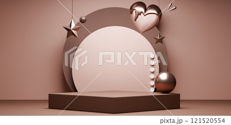 mocha tone Fashion product background stand podium display with blank backdrops. 121520554