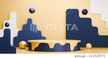 yellow and blue, Fashion product background stand podium display with blank backdrops. 121520571