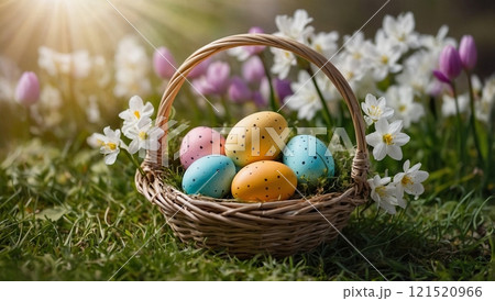 Easter basket on the spring lawn 121520966