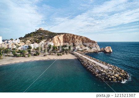 Drone point of view to Aguilas town, located in province of Murcia. Spain 121521307