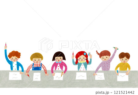 手描きイラスト 鉛筆を持って学習する子供たち 手描きイラスト 鉛筆を持って学習する子供たち 121521442