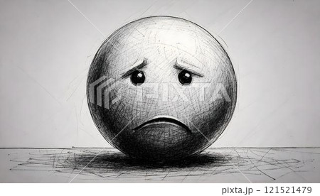 Sad face emoji ball on white background. 121521479