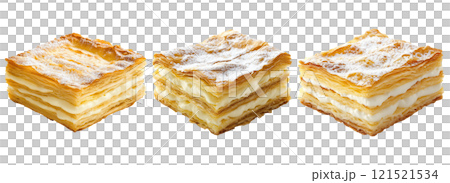 Set of isolated mockup of three Napoleon layer puffs on a transparent background. 121521534