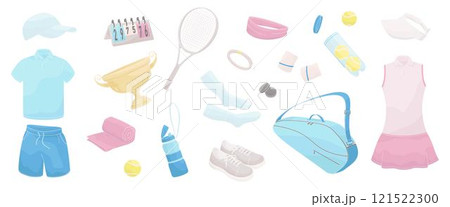 tennis equipment set, workout clothes for man and women, racket, ball, shoes, bag, tennis strings, vibration dampener, towel, wristbands, thermal bottle tennis equipment set, workout clothes for man and women, racket, ball, shoes, bag, tennis strings, vibration dampener, towel, wristbands, thermal bottle 121522300