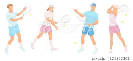 man and women in tennis uniform with tennis racket man and women in tennis uniform with tennis racket 121522301