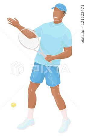 African American man in tennis uniform with tennis racket 121522471