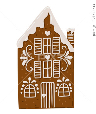 Charming flat illustration of gingerbread house 121522643