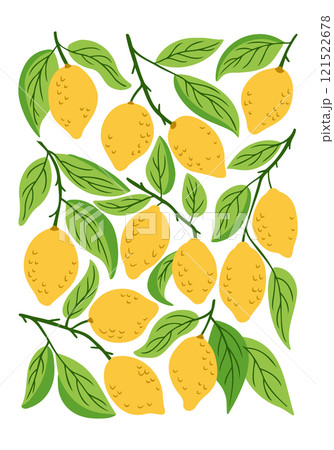 Bright and fresh vector poster with yellow lemons 121522678