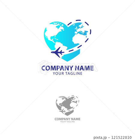 Travel Logo Design. Abstract globe with airplane logo design graphic symbol icon vector 121522810