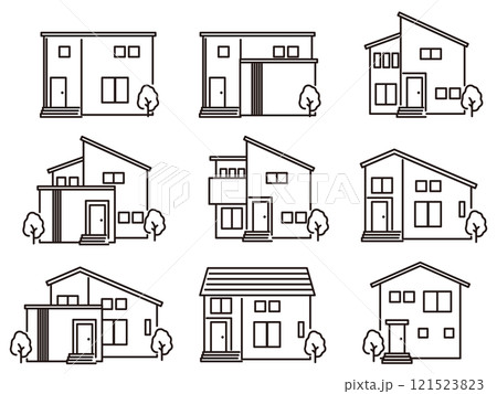 シンプルな家のアイコンセット シンプルな家のアイコンセット 121523823
