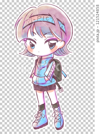 90年代街頭時尚女孩變形插畫 121524858