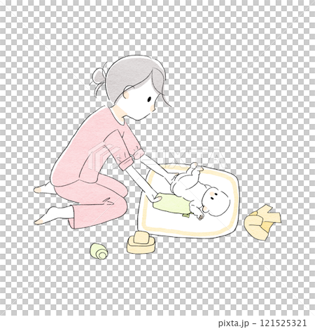 女人幫嬰兒換尿布 121525321