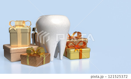 The Teeth and gift box for Dental or Health concept 3d rendering. The Teeth and gift box for Dental or Health concept 3d rendering. 121525372