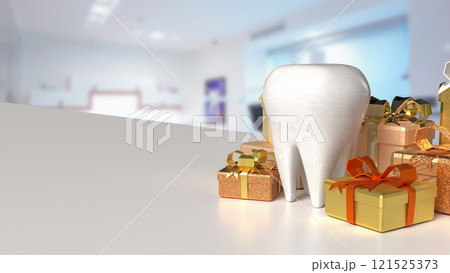 The Teeth and gift box for Dental or Health concept 3d rendering. 121525373