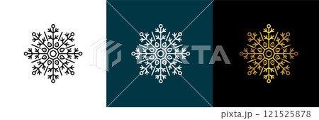 Symmetrical circular graphic for logotype, snowflake. Vector circular pattern. Color black, white, gold. Isolated design element for themes abstract geometrical modern decoration round logo template. Symmetrical circular graphic for logotype, snowflake. Vector circular pattern. Color black, white, gold. Isolated design element for themes abstract geometrical modern decoration round logo template. 121525878