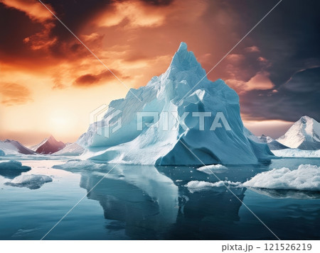 the AI Image Generator, Serene Arctic Landscape with Majestic Icebergs and Snow 121526219