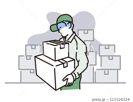 シンプル　イラスト　疲れている配達員の男性 121526324