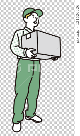 送貨員微笑著遞出包裹的簡單插圖 121526326