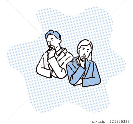 シンプル　イラスト　腕組みして考え事をする男性と女性 121526328