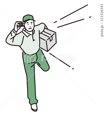シンプル イラスト 荷物を運ぶ配達員の男性の全身 シンプル イラスト 荷物を運ぶ配達員の男性の全身 121526343