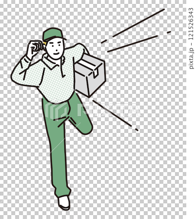 シンプル イラスト 荷物を運ぶ配達員の男性の全身 シンプル イラスト 荷物を運ぶ配達員の男性の全身 121526343