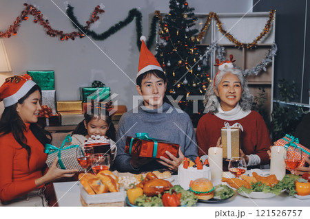 Christmas family portrait - Happy family together in Christmas 121526757