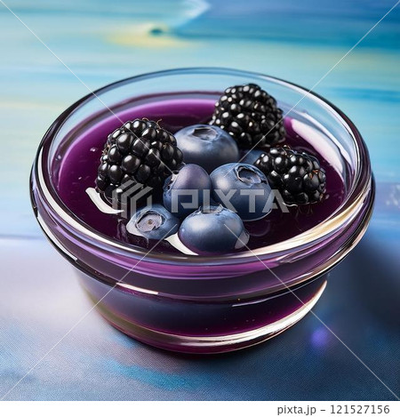 美味しそうなブルーベリーとブラックベリーのキャンバスアートゼリー 121527156