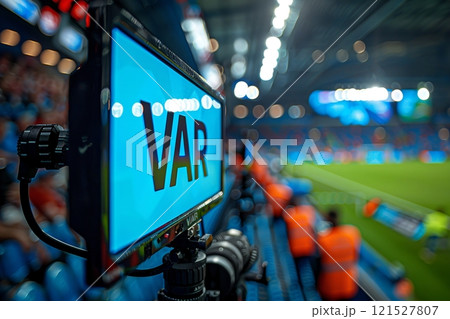 Video Assistant Referee Screen at Football Match Video Assistant Referee Screen at Football Match 121527807