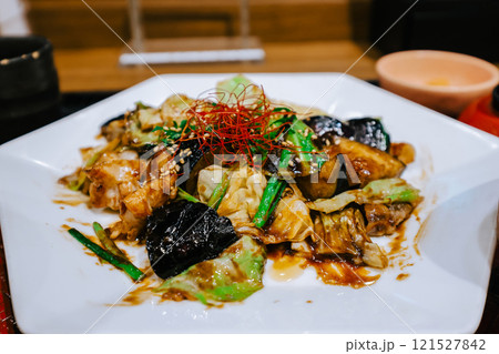 Stir Fried Vegetables and Meat Dish with Sauce Dec 3 2024 121527842