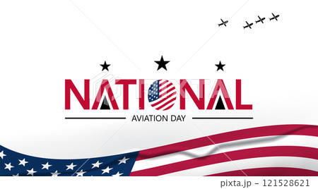 Celebratory logo for National Aviation Day with a plane silhouette and American flag hues Recognize aviation achievements 121528621