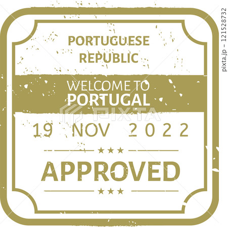Golden grunge stamped representation of the Portuguese Republic, welcoming travelers to Portugal with a vintage design reflecting the nation s rich culture and history 121528732