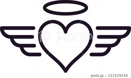 Minimalist line art illustration featuring a heart with wings and a halo, representing love, spirituality, and freedom, perfect for Valentine s Day and inspirational themes 121529338