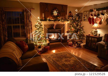 Cozy Christmas Living Room: Fireside Holiday Decor 121529526