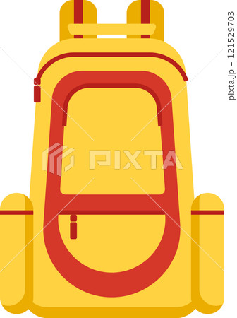 Backpack featuring a vibrant yellow color with contrasting red details, ideal for hiking, camping, or any outdoor adventure, offering ample storage space and designed for comfort during excursions 121529703
