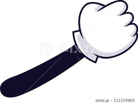 Cartoon hand with clenched fist and dark sleeve making a gesture, ideal for illustrations, comics, animations, stickers, and various design projects 121529969