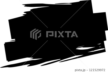 Irregular black brush stroke creating an abstract shape on a white background, ideal for adding a touch of artistic expression to various design projects 121529972