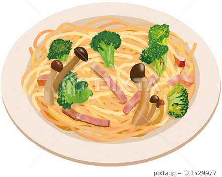 ブロッコリーとベーコン、しめじのペペロンチーノ 121529977