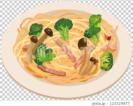 ブロッコリーとベーコン、しめじのペペロンチーノ 121529977