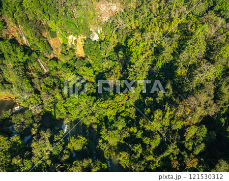 Aerial View Tee Lo Su Waterfall is located amidst the pristine beauty of Tak Thailand. 121530312