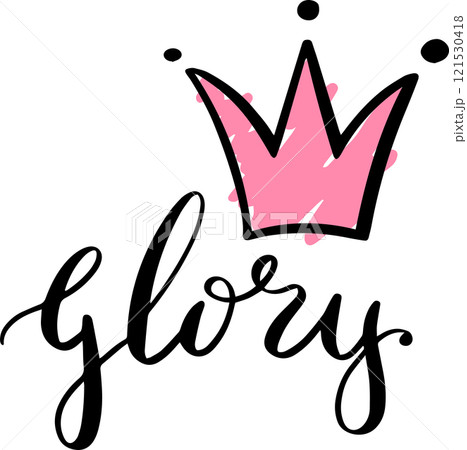 Hand drawn pink crown symbolizes glory, featuring elegant hand lettering, creating a striking visual representation of achievement and prestige Hand drawn pink crown symbolizes glory, featuring elegant hand lettering, creating a striking visual representation of achievement and prestige 121530418