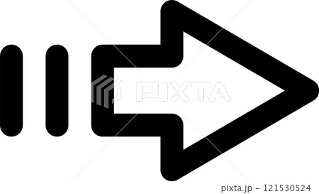 Minimalist vector illustration featuring a bold black arrow advancing forward with three speed lines, representing progress and innovation in a dynamic digital space 121530524