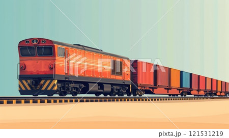 A freight train pes by carrying numerous containers in varying sizes highlighting how containerization has streamlined intermodal transportation and made global trade mor 121531219