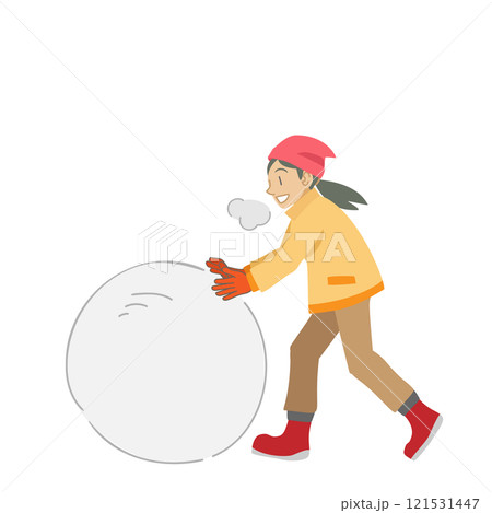 雪玉をころがす女性 雪玉をころがす女性 121531447