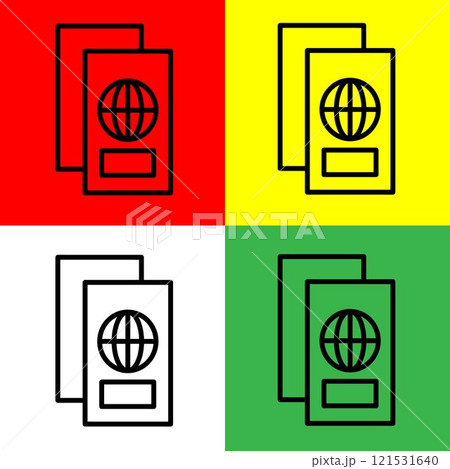 Passport Vector icon, Outline style, from Accommodation and hotel icons collection, isolated on Red, Yellow, Green and White Background. Passport Vector icon, Outline style, from Accommodation and hotel icons collection, isolated on Red, Yellow, Green and White Background. 121531640