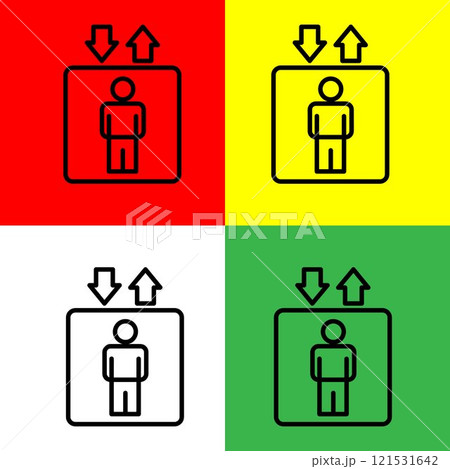 Elevator Vector icon, Outline style, from Accommodation and hotel icons collection, isolated on Red, Yellow, Green and White Background. 121531642