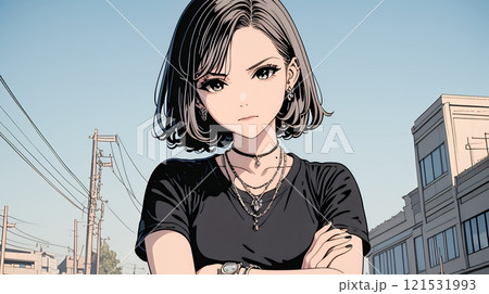 意地悪そうな（攻撃的な）顔をしている若い女性