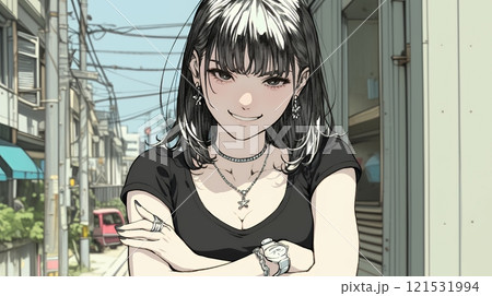 意地悪そうな（攻撃的な）顔をしている若い女性 121531994